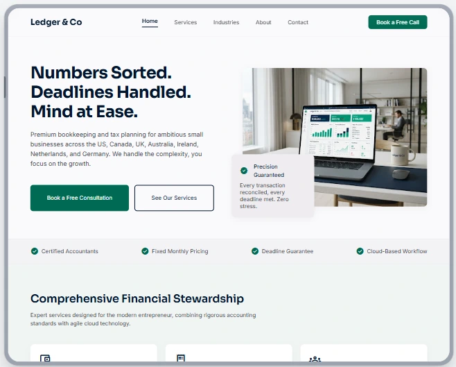 Ledger & Co — Accounting & Bookkeeping website sample by WebsiteIn72