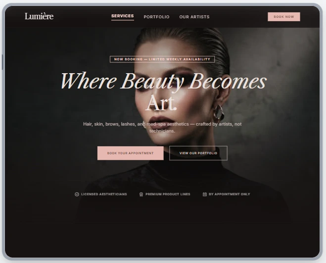 Lumière — Beauty & Aesthetics website sample by WebsiteIn72