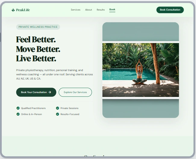 Peak Life — Health & Wellness website sample by WebsiteIn72