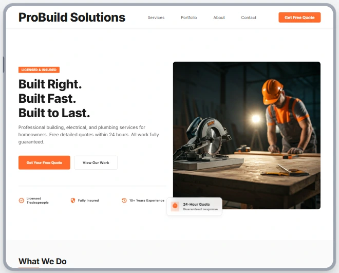 ProBuild Solutions — Construction & Trades website sample by WebsiteIn72