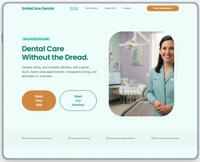 SmileCare Dental — Dental Clinics website sample by WebsiteIn72